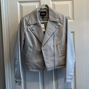 Express Faux Leather Cropped Moto Jacket Light Gray Size XS